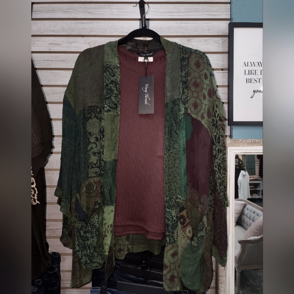 Western Kimono top in overdyed mix n match patches.